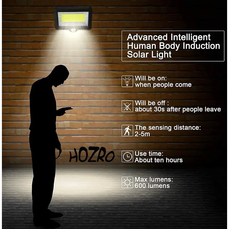 Lampă Solară de Perete HOZRO SL-F100, 100 LED-uri COB, Senzor de Mișcare și Telecomandă