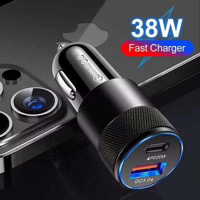 Încărcător Auto Super Fast Charge 48W, USB-C PD 30W + USB-A QC 3.0, 2 Porturi