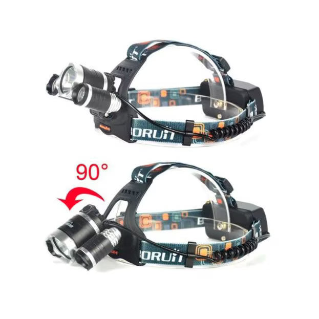 Lanternă Frontală 3 LED Cree XML-T6, 6000 Lumeni, 2 Acumulatori 18650
