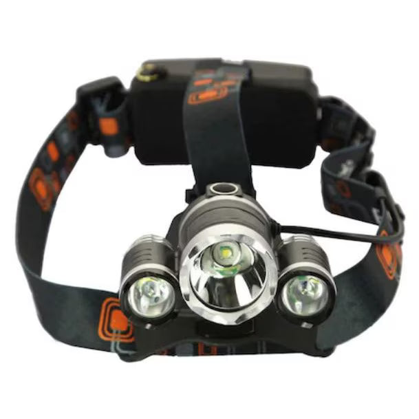 Lanternă Frontală 3 LED Cree XML-T6, 6000 Lumeni, 2 Acumulatori 18650