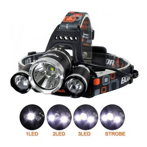 Lanternă Frontală 3 LED Cree XML-T6, 6000 Lumeni, 2 Acumulatori 18650