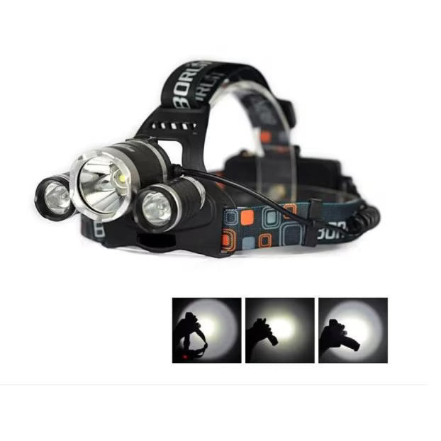 Lanternă Frontală 3 LED Cree XML-T6, 6000 Lumeni, 2 Acumulatori 18650