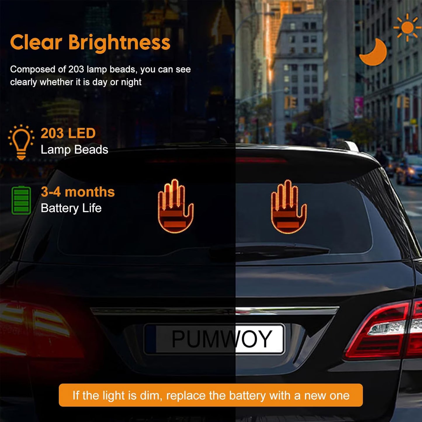 Lampă LED Auto cu Gesturi (STOP, Mulțumesc, Deget Mijlociu) + Telecomandă