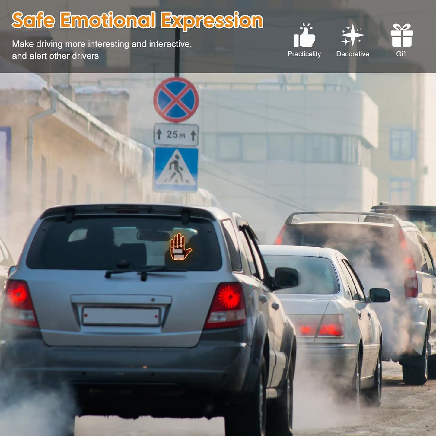 Lampă LED Auto cu Gesturi (STOP, Mulțumesc, Deget Mijlociu) + Telecomandă