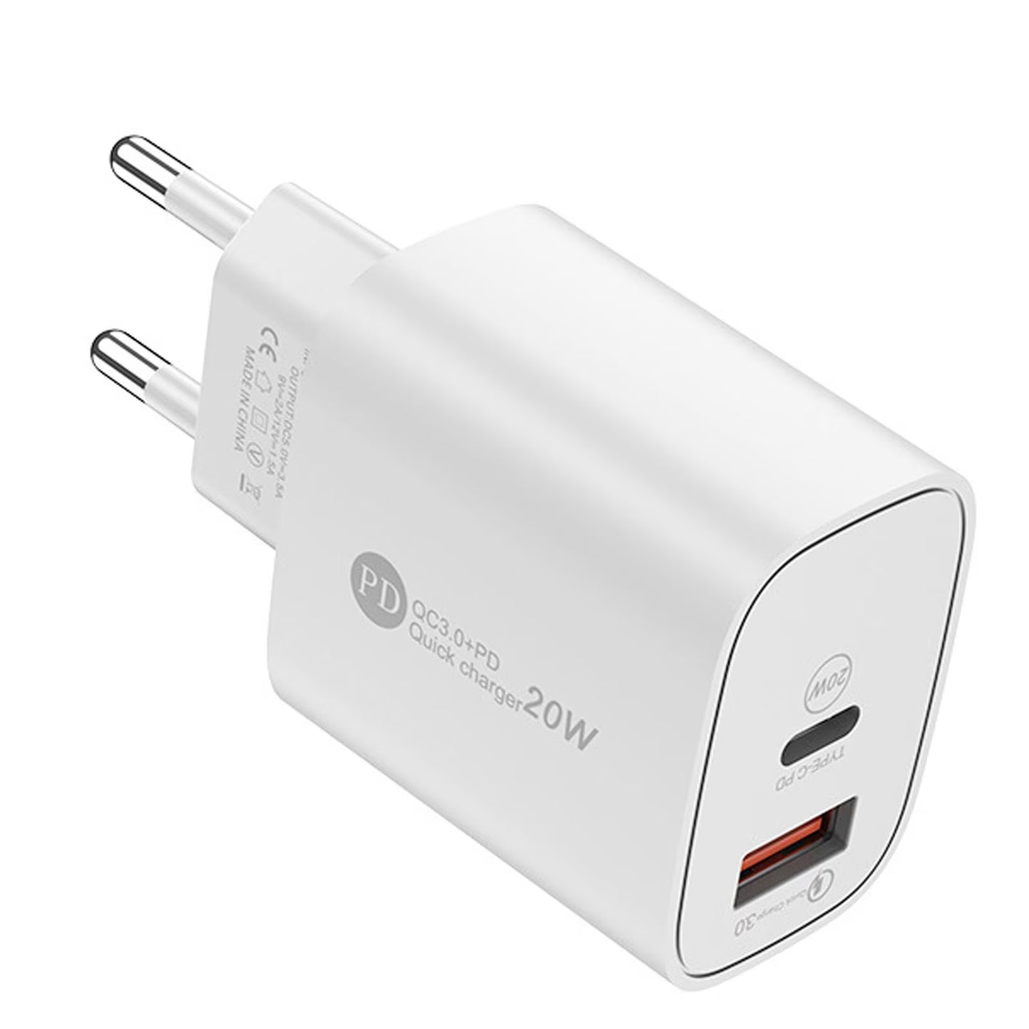 Încărcător Priză Rapid 20W, 2 Porturi USB-C + USB, Alb