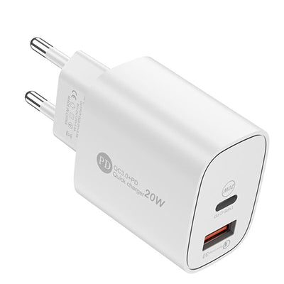 Încărcător Priză Rapid 20W, 2 Porturi USB-C + USB, Alb