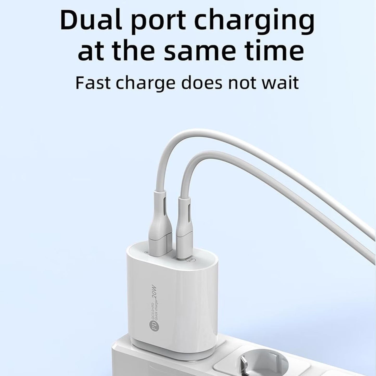 Încărcător Priză Rapid 20W, 2 Porturi USB-C + USB, Alb