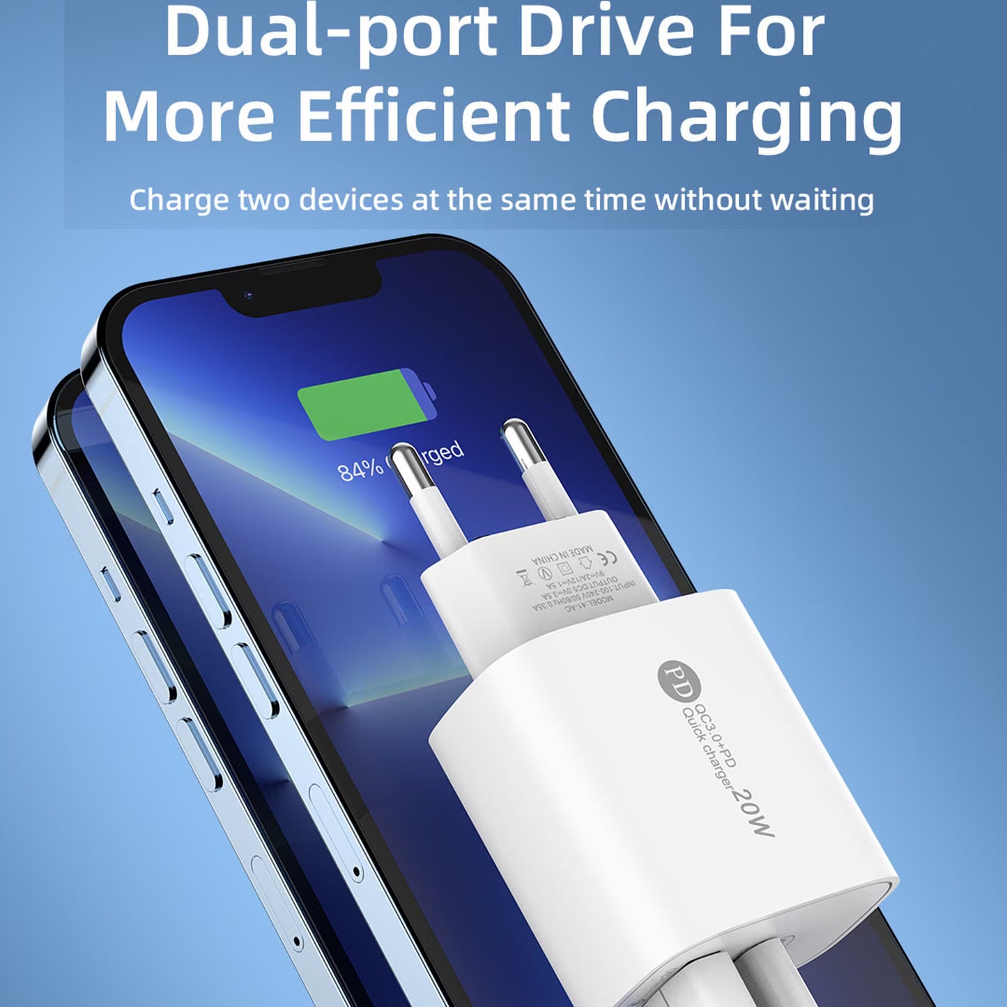 Încărcător Priză Rapid 20W, 2 Porturi USB-C + USB, Alb
