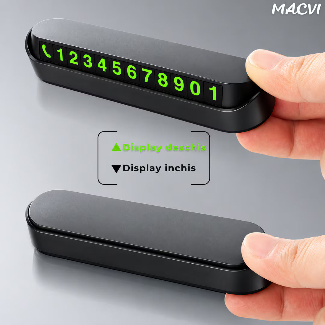 Suport Telefon Auto Retractabil Magnetic pentru Bord, cu Afișaj Număr Parcare Temporară