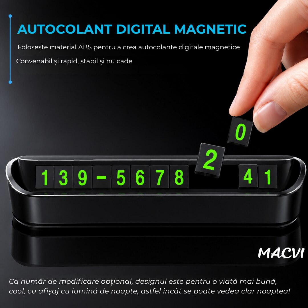 Suport Telefon Auto Retractabil Magnetic pentru Bord, cu Afișaj Număr Parcare Temporară