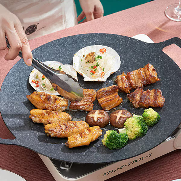 Plită Rotundă Coreeană pentru Grătar Cool Mango Bbqpan | 32cm | Antiaderentă | Compatibilă cu Inducția