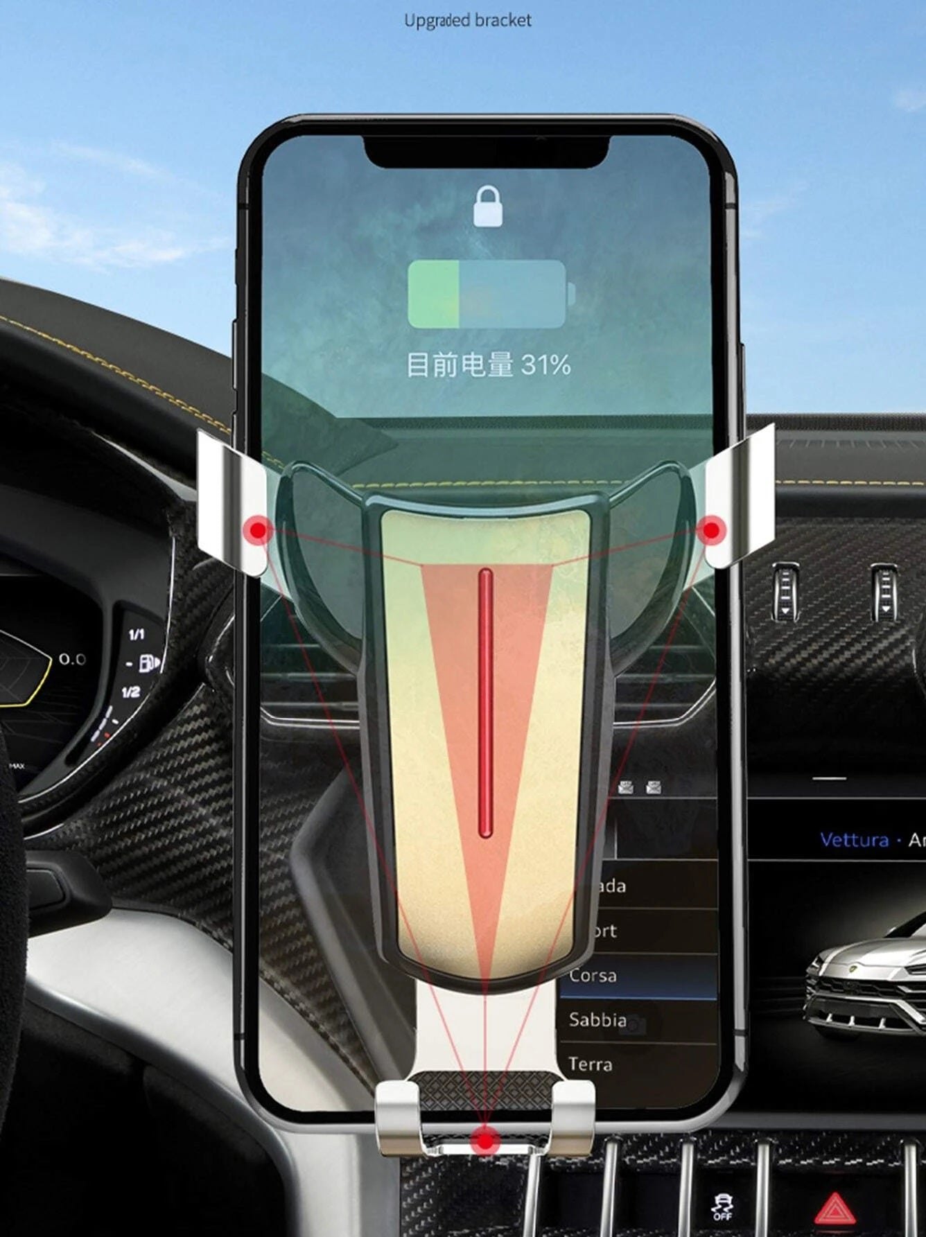 Suport Auto pentru Telefon cu Prindere Gravitațională, pentru Grila de Ventilație, Negru